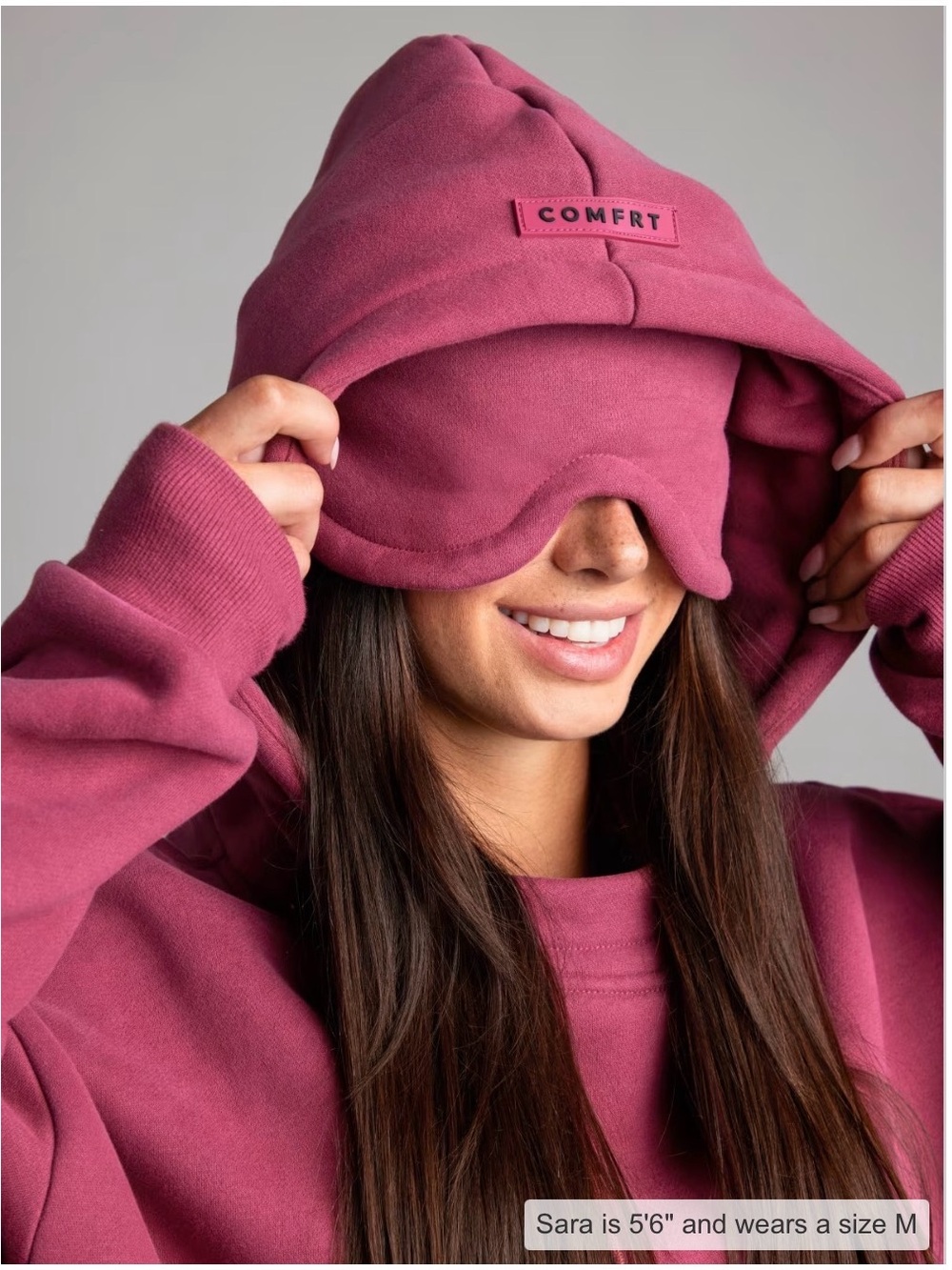 COMFRT ✈️Airplane Mode Travel Hoodie with Built-In Eye Mask Berry Pink
